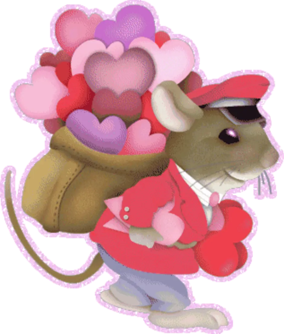 Двигающая мышь. Зверушки с сердечками. Мышка с сердечком. Анимированные Стикеры. Анимированная мышка.