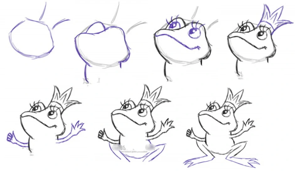 Сказки поэтапно картинки. Этапы рисования царевны лягушки. Царевна лягушка рисунок. Царевна лягушка рисунок поэтапно. Лягушка рисунок карандашом.