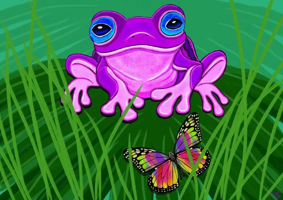Фиолетовая лягушка. Лягушка и бабочка. Фиолетовый Лягушонок. Лягушка на аву.