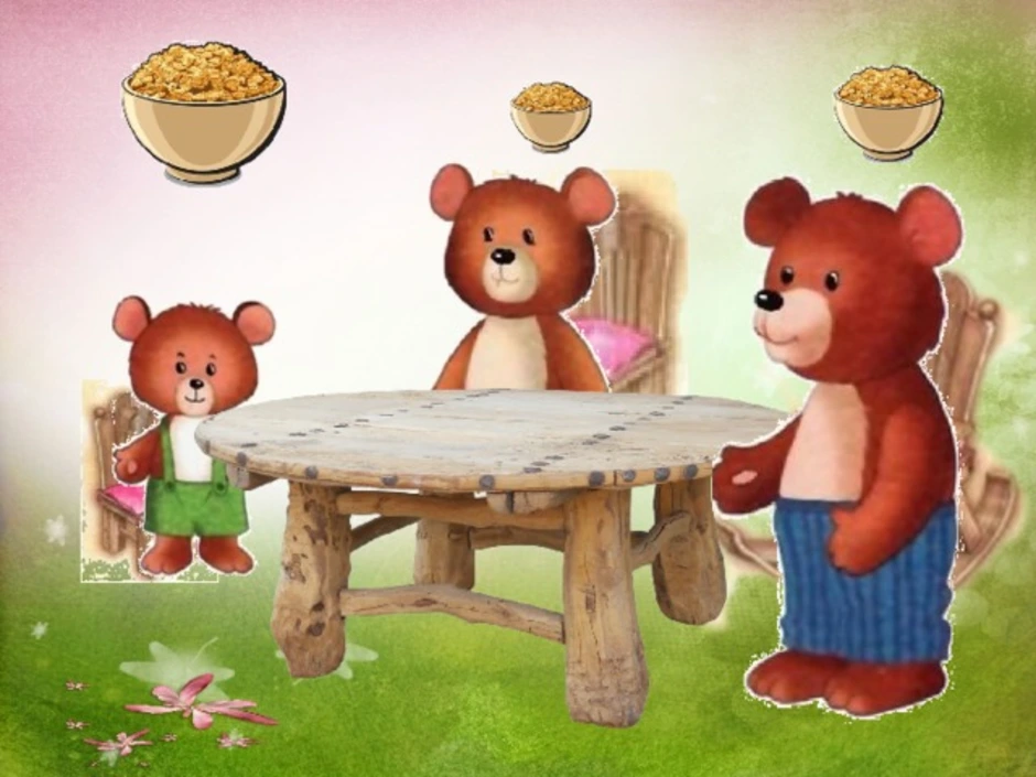 Три медведя лепка младшая. Три медведя. Три медведя за столом. Мисочки для трех медведей. Медвежонок за столом.