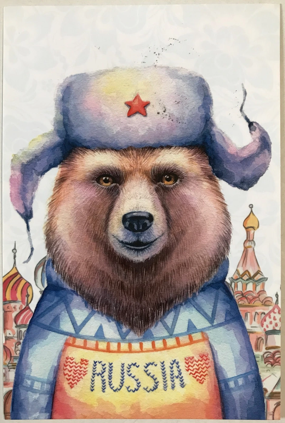 Медведь в ушанке нарисованный