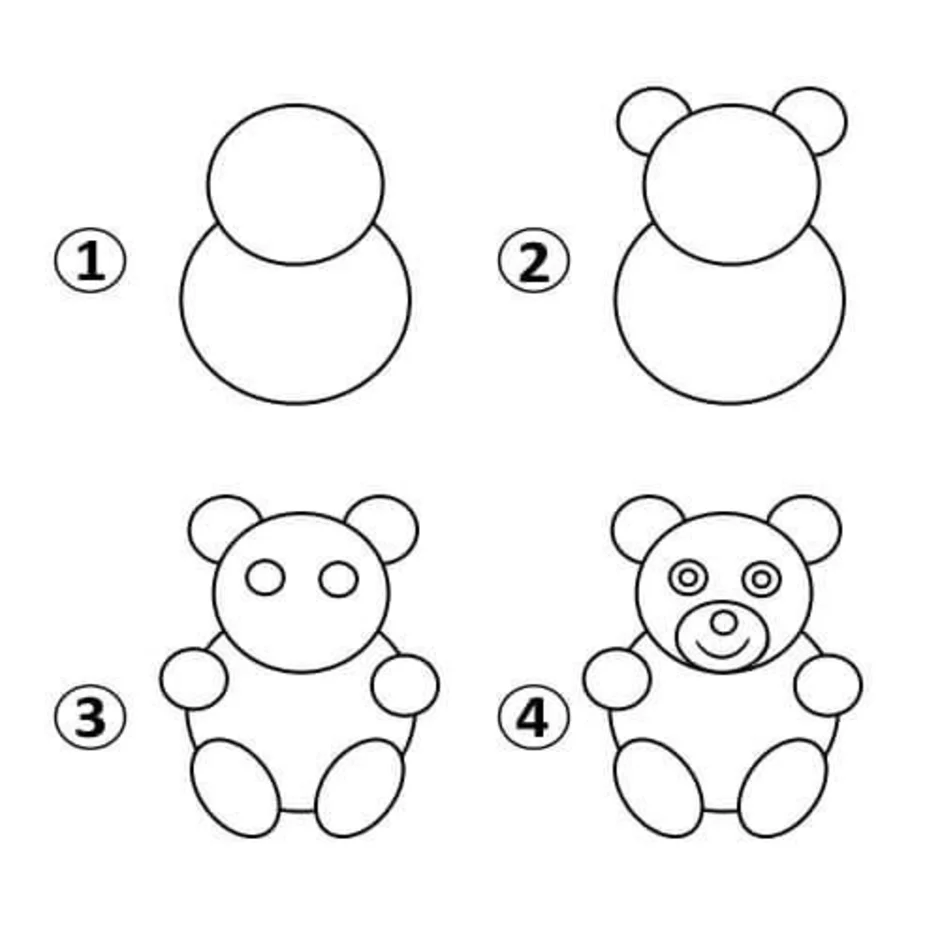 Как нарисовать ребенка поэтапно простым карандашом. Пошагово рисунок медвежонка для детей. Поэтапное рисование мишки для детей. Поэтапное рисование медведя для детей. Медвежонок рисунок легкий.