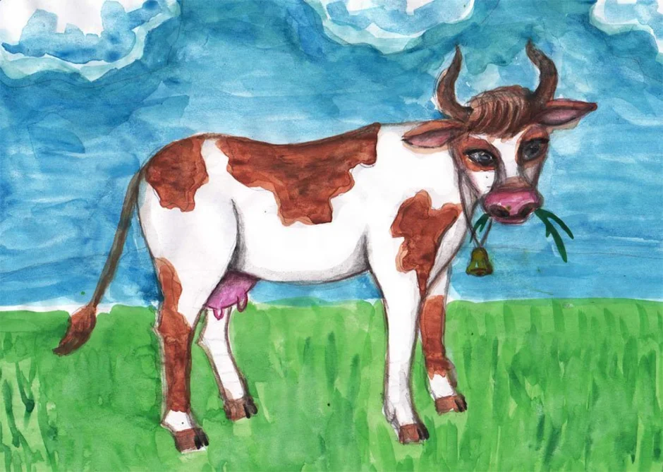 Корова рисунок. Корова для рисования. Рисование домашних животных. Корова детский рисунок.