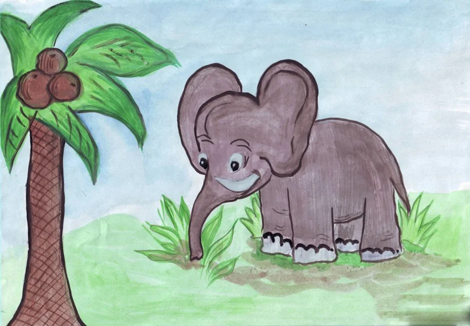 Читательский дневник про слона. Киплинг Слоненок. Слон рисунок. Детский рисунок. Рисунки детей на свободную тему.
