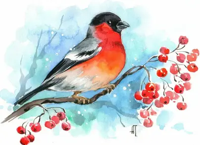Зимние птицы рисунок