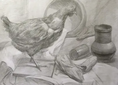 Натюрморт с птицей рисунок
