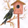 Птица на дереве рисунок