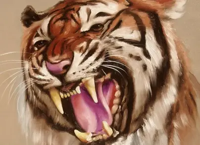 Тигр с открытой пастью рисунок